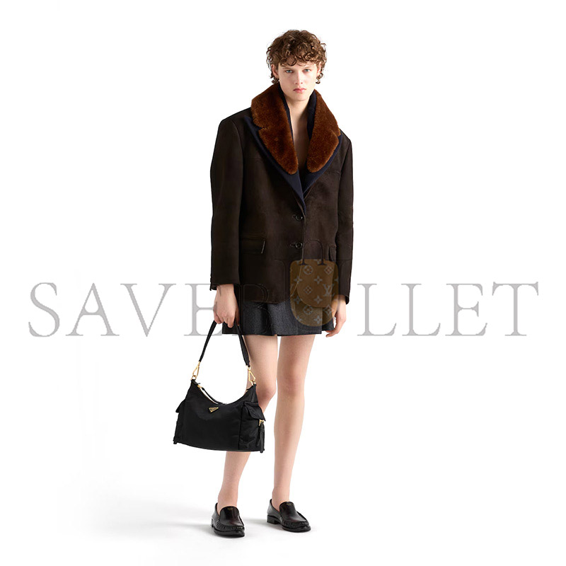 Pra*a explore large re-nylon and leather bag 1bc264 (32*22*11.5cm)